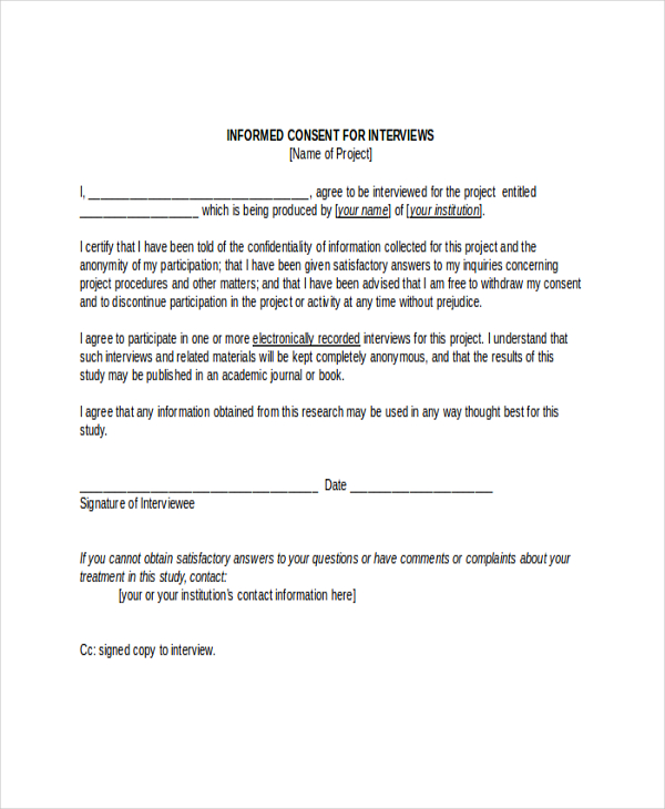 FREE 10+ Sample Interview Consent Forms in PDF | MS Word