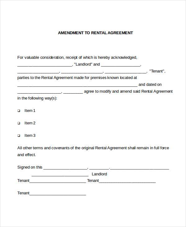 Lease Agreement Amendment Template