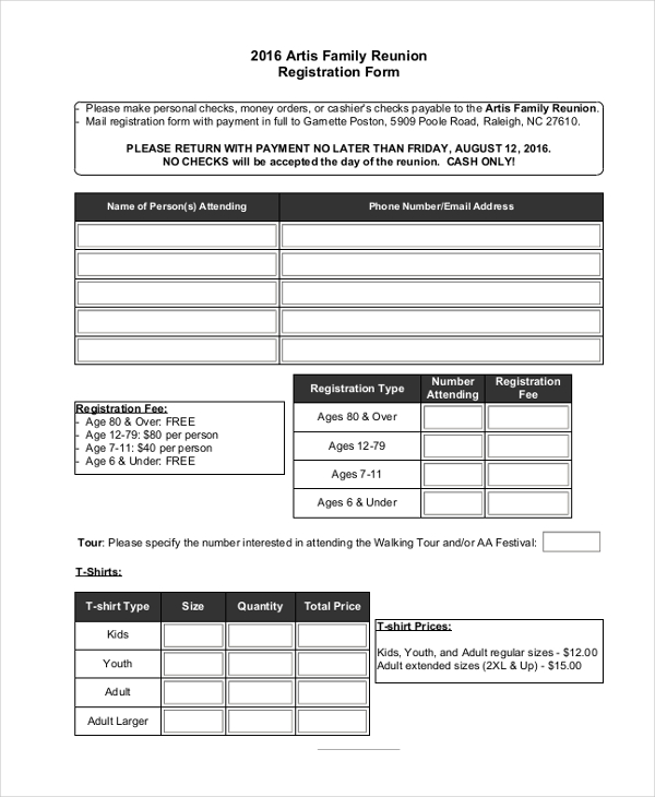 FREE 10 Sample Family Reunion Registration Forms In PDF MS Word Excel