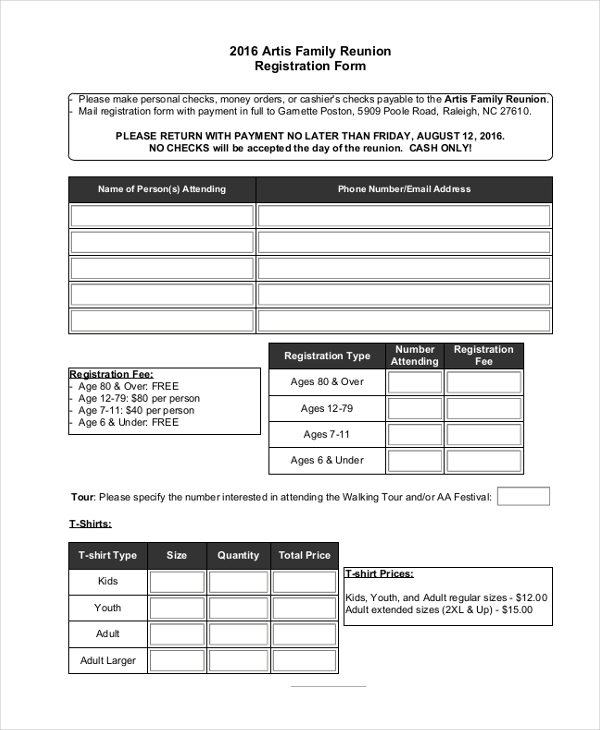 artis family reunion registration form