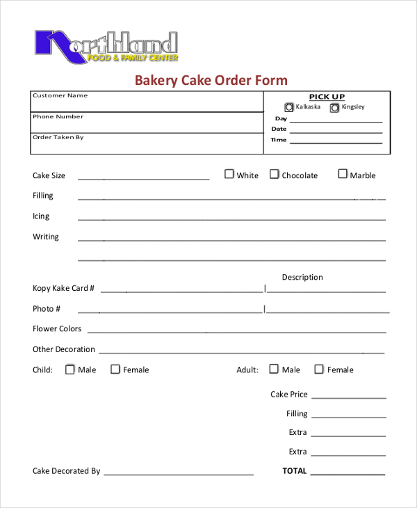bakery cake order form