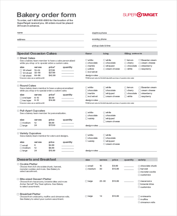 Bakers Order Form Template
