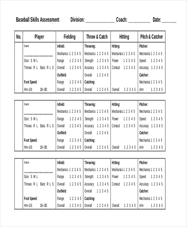 Printable Youth Baseball Tryout Evaluation Forms Printable Word Searches