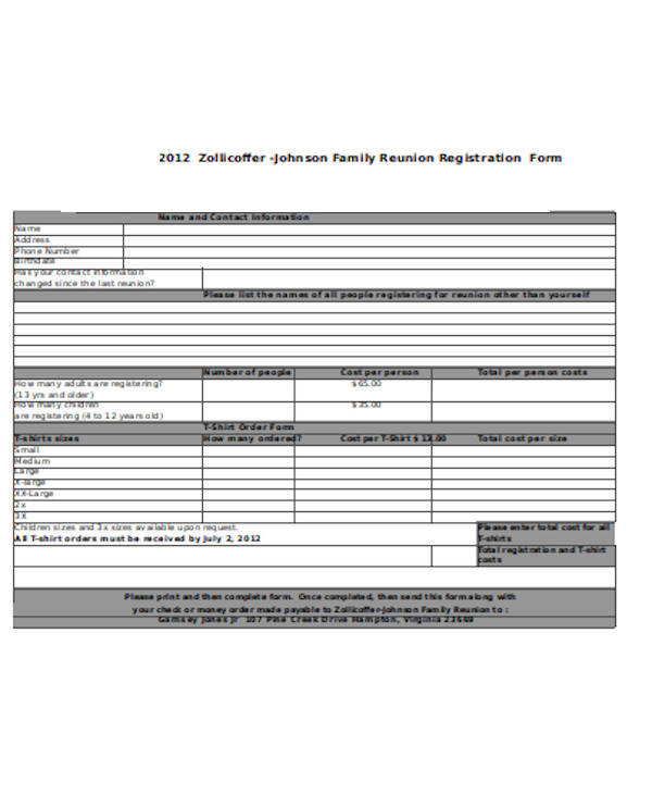 FREE 10+ Sample Family Reunion Registration Forms in PDF MS Word Excel