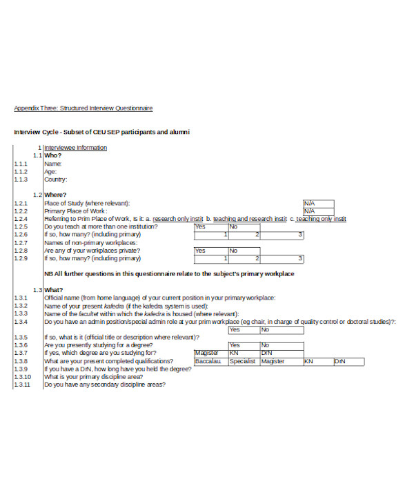 basic interview questionnaire form