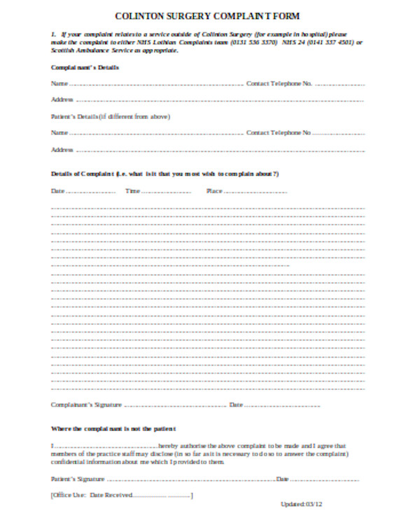 FREE 8+ Patient Complaint Forms in PDF | MS Word