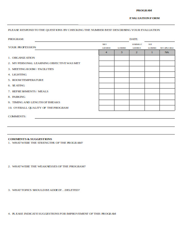 basic program evaluation form