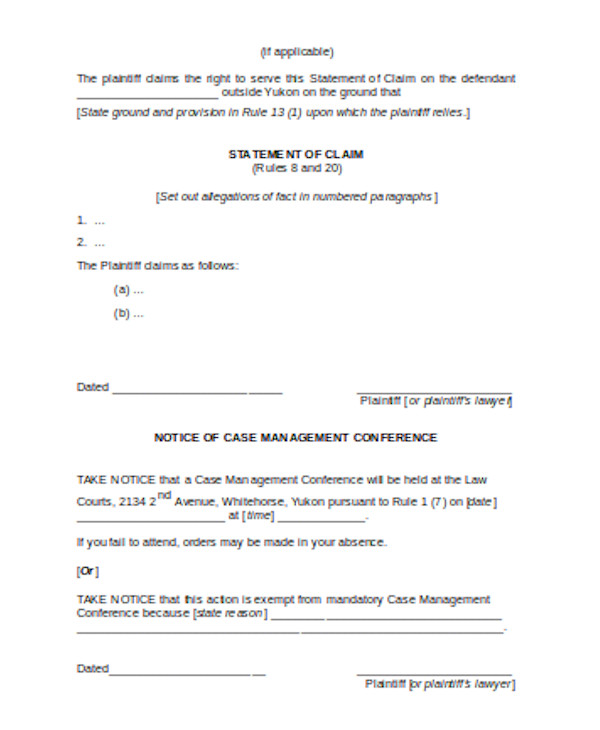 basic statement of claim form