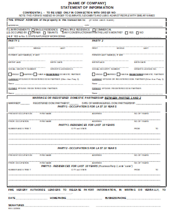 FREE 10+ Sample Statement of Information Forms in PDF Word