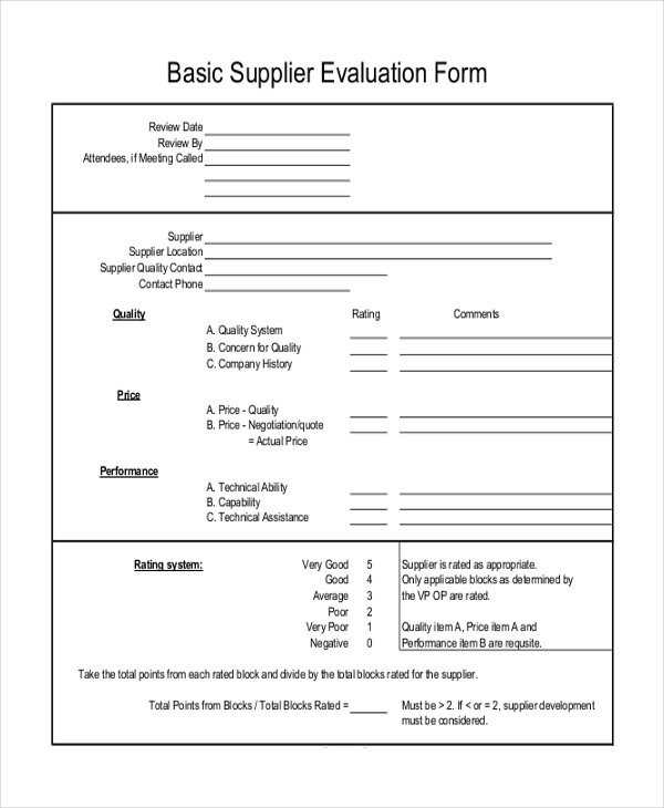 basic supplier evaluation form