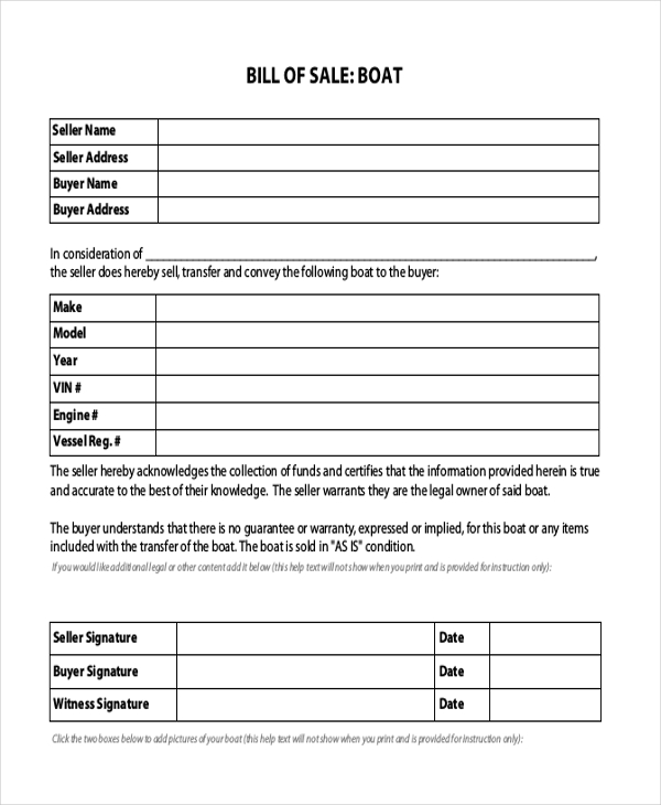 Printable Bill Of Sale Boat