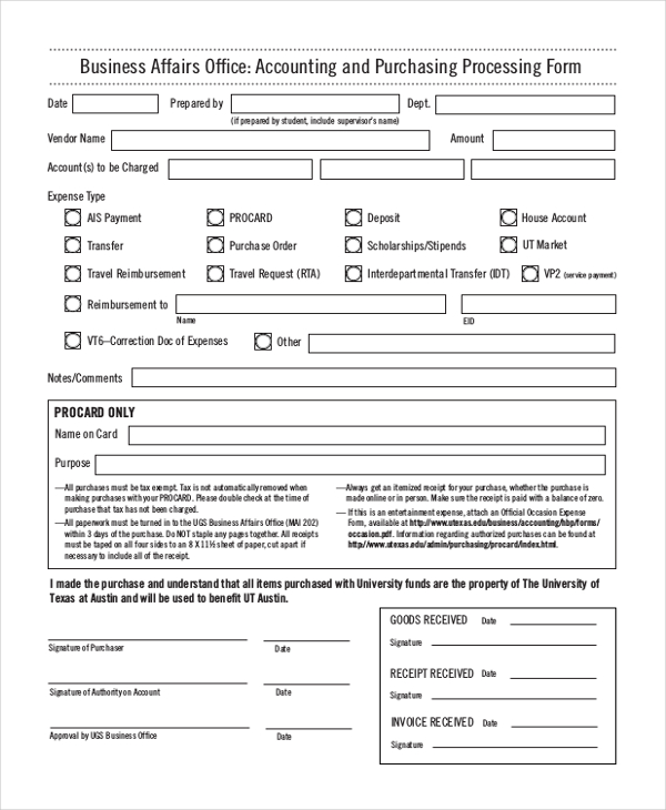 business accounting form