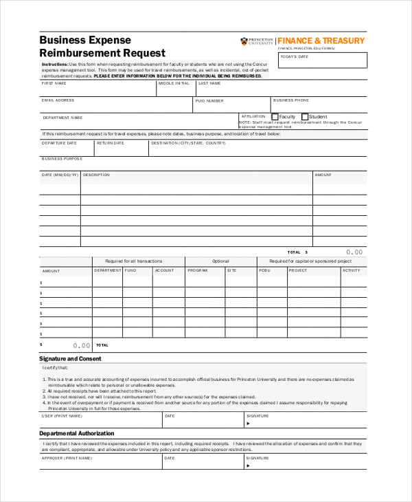 business expense reimbursement request