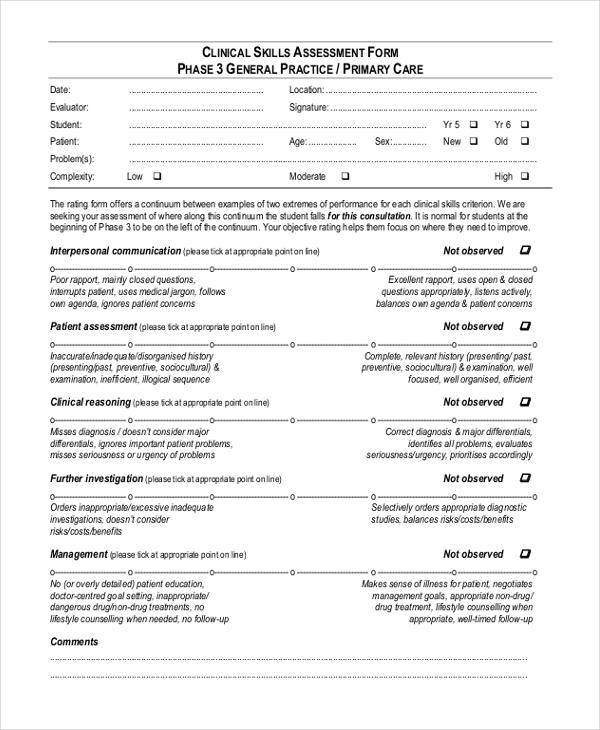 clinical skills assessment form