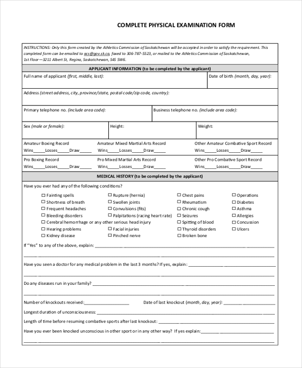 complete physical examination form