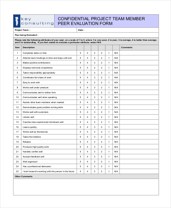 confidential project team member peer evaluation form