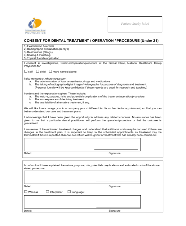 Free 11 Sample Dental Consent Forms In Pdf Word 9484