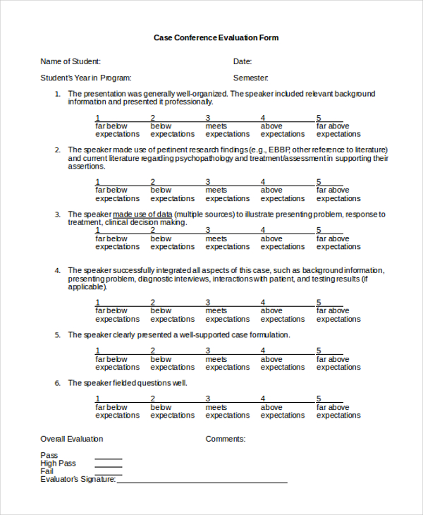 case conference evaluation form