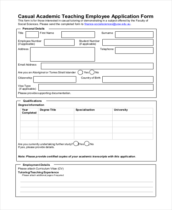 FREE 12+ Sample Employee Application Forms in PDF MS Word Excel
