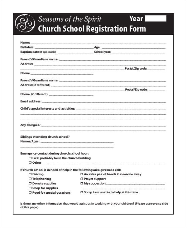 church school registration form