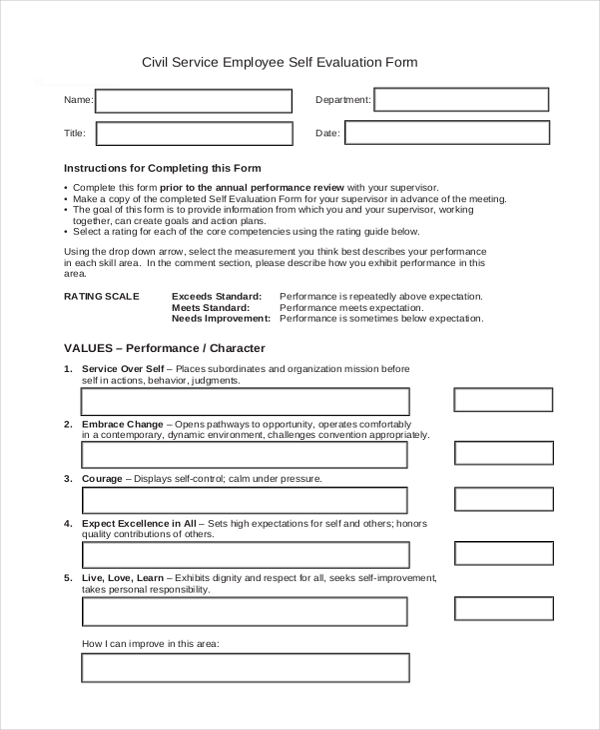 civil service employee self evaluation form