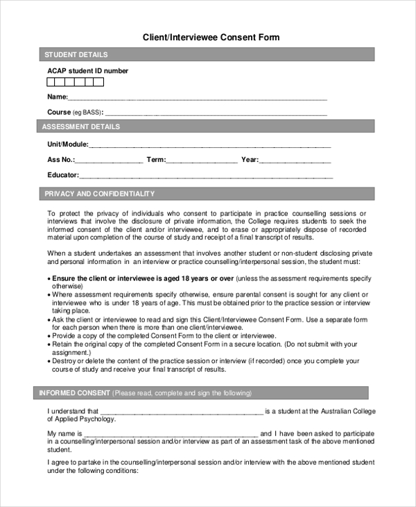 client interviewee consent form