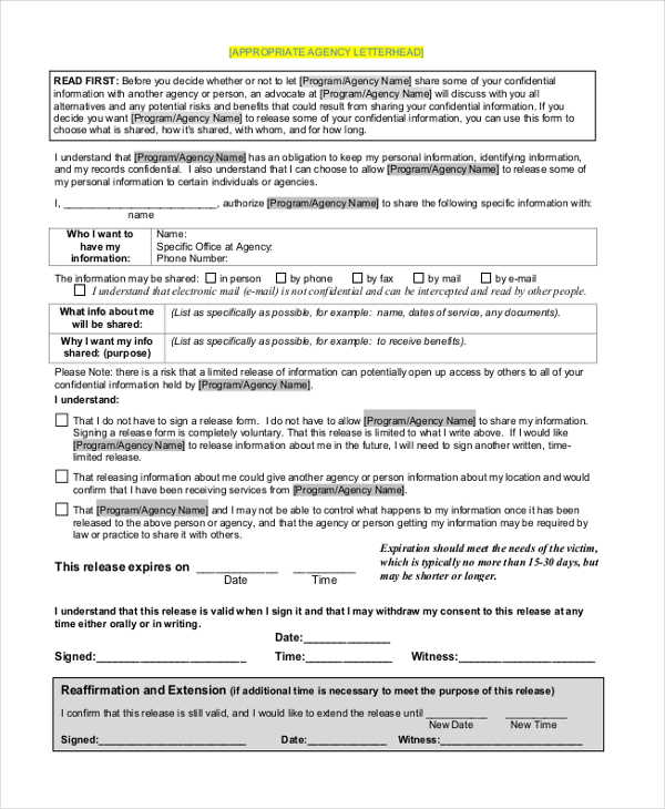 client limited release of information form