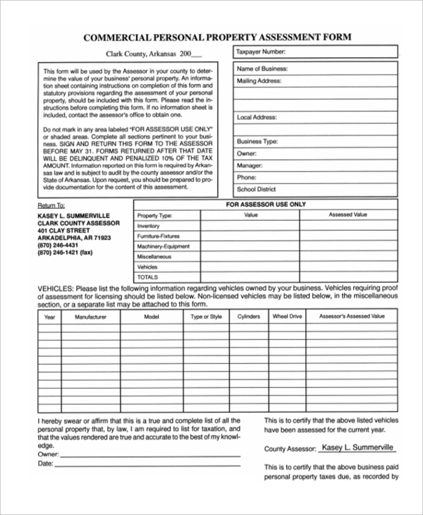 commercial personal property assessment form