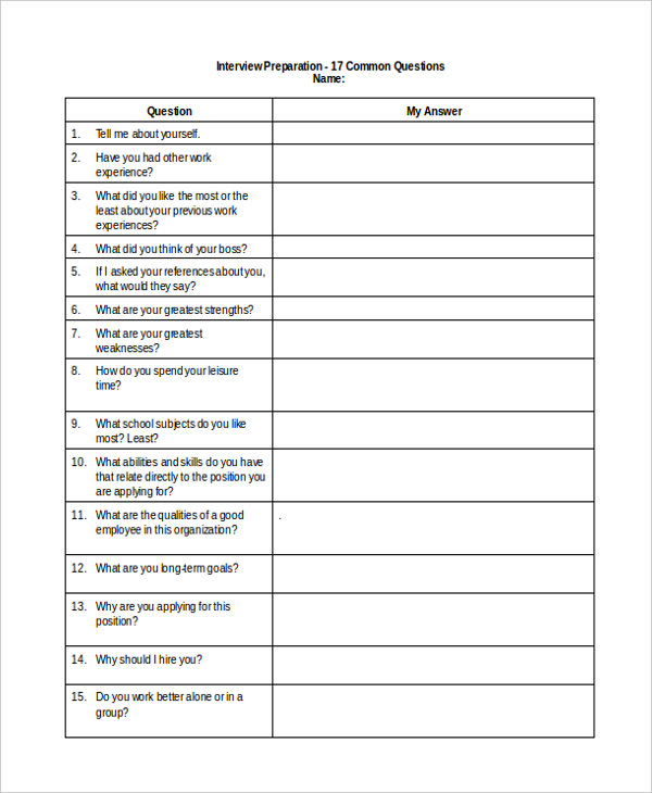 FREE 10+ Sample Interview Questionnaire Forms in PDF MS Word Excel