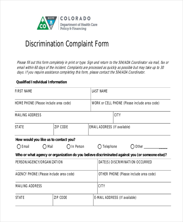 complaint discrimination form