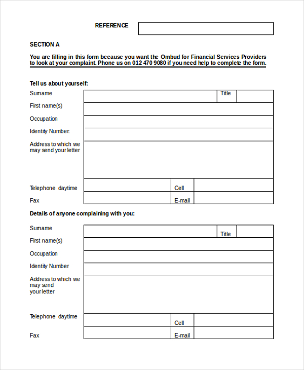 complaint registration form