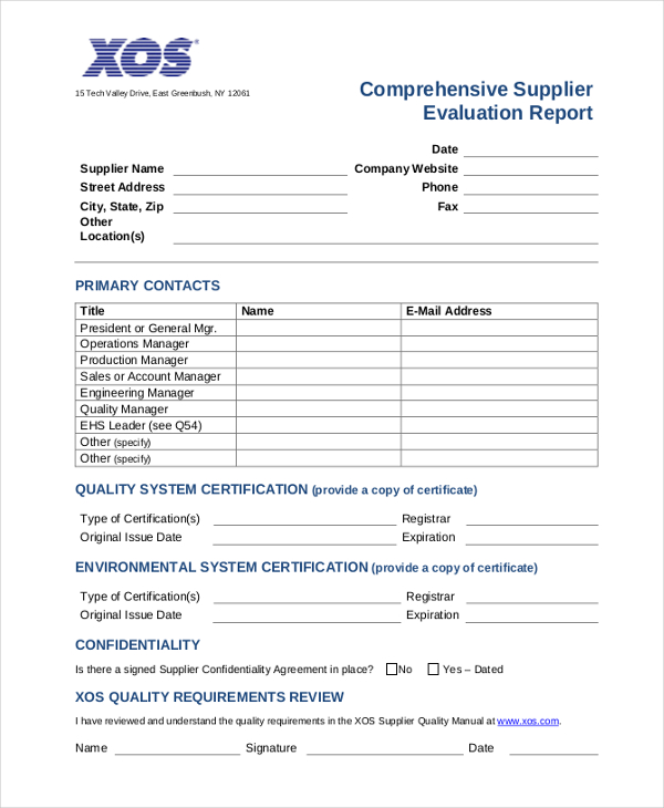 FREE 12+ Sample Supplier Evaluation Forms in PDF MS Word Excel