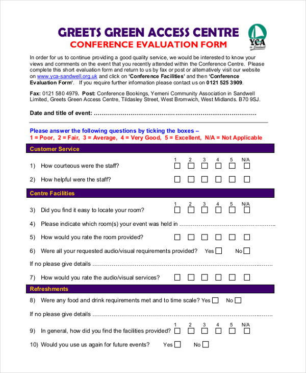 FREE 11+ Sample Conference Evaluation Forms in MS Word PDF Excel