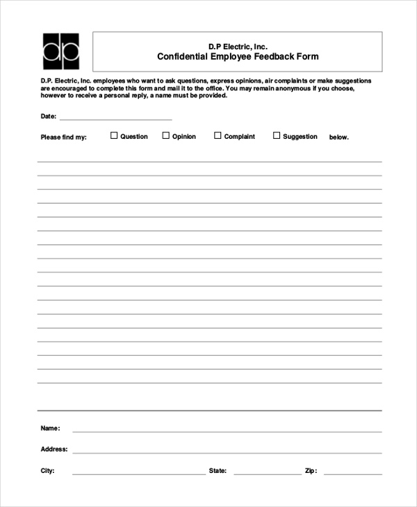 confidential employee feedback form