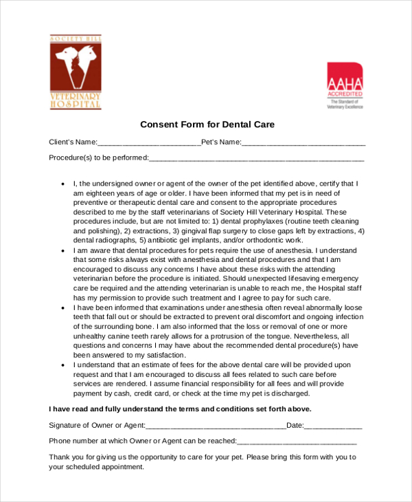 consent form for dental care