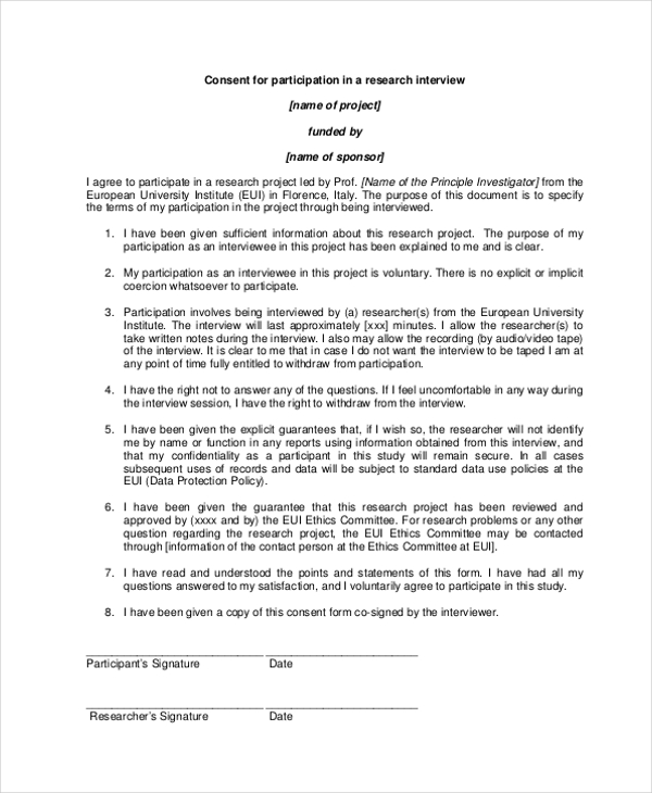 FREE 10+ Sample Interview Consent Forms in PDF | MS Word