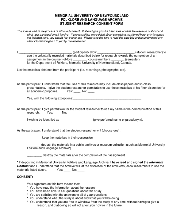consent form for student research project