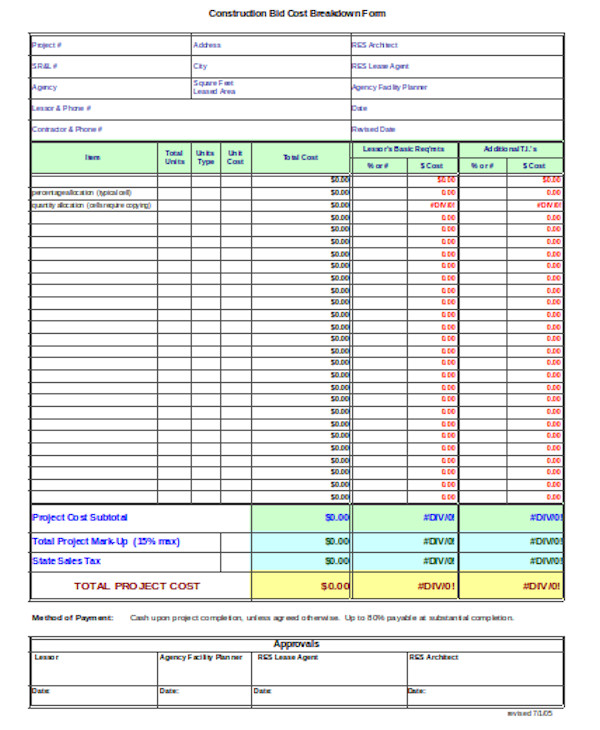 FREE 9 Sample Construction Bid Forms In MS Word PDF Excel