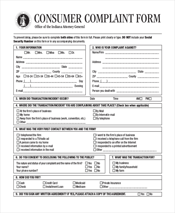 FREE 23+ Sample Complaint Forms in PDF MS Word Excel
