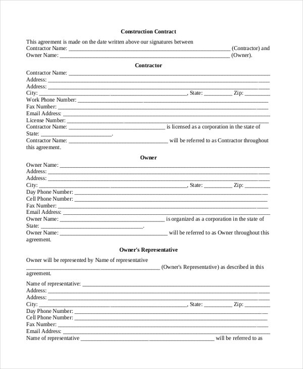 contract construction form