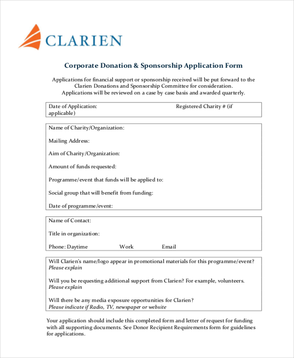 corporate donation sponsorship application form