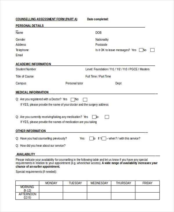 FREE 26+ Sample Assessment Forms in MS Word | PDF | Excel