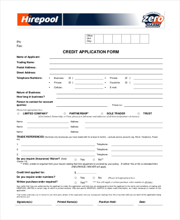 credit application form