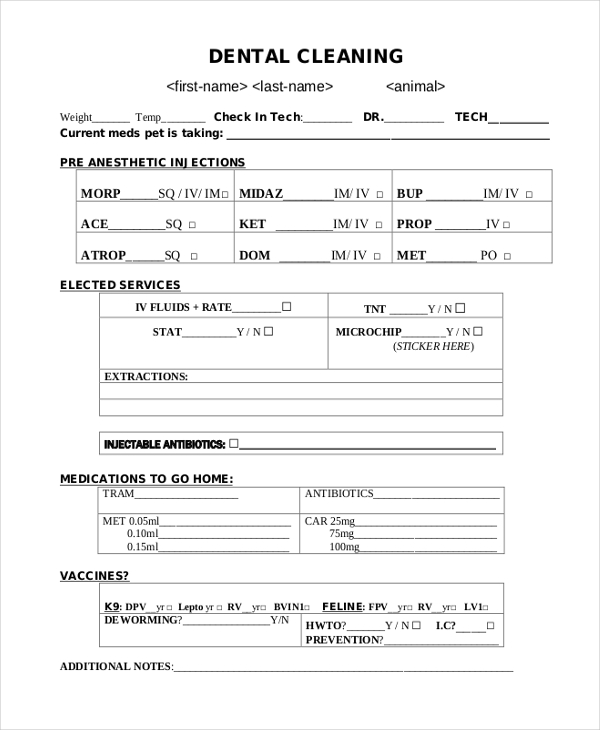 dental cleaning consent form