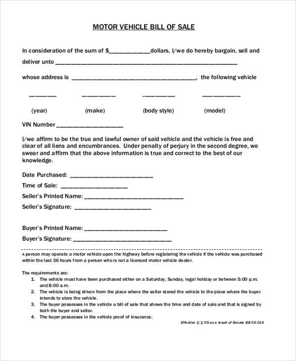 Free 24+ Sample Bill Of Sale Forms In Pdf 