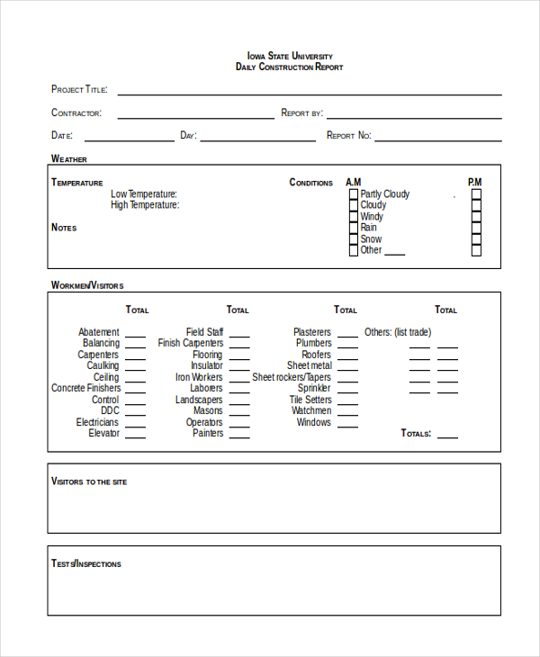 daily report construction form