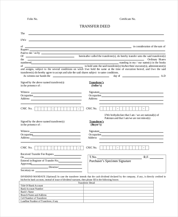 FREE 23 Sample Transfer Forms In PDF Excel Word