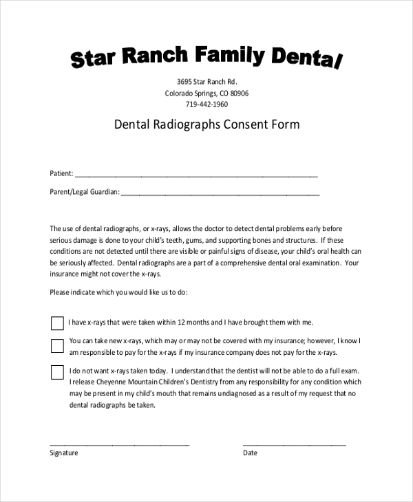 dental radiographs consent form