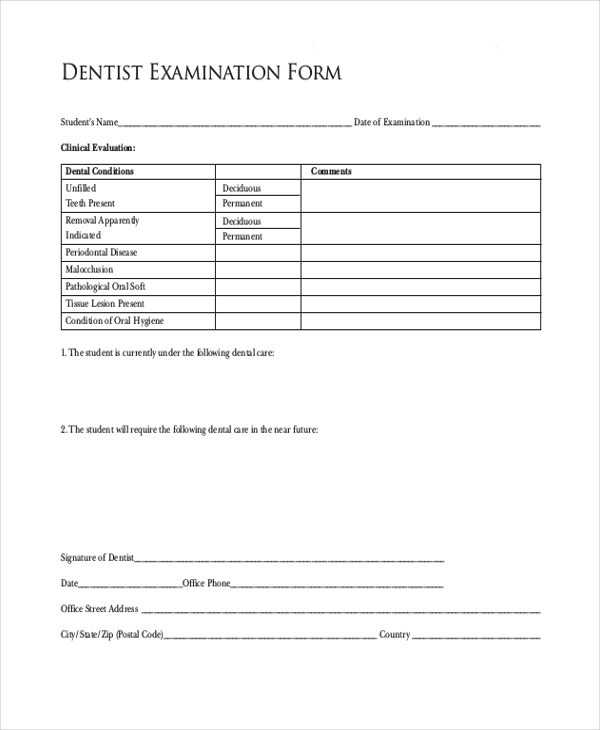 FREE 9+ Sample Dental Examination Forms in PDF Word