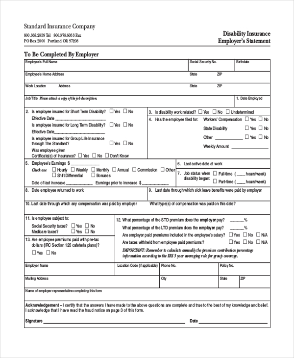 FREE 9+ Sample Disability Claim Forms in PDF MS Word